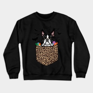 Cute Dog Lover Gift Leopard Boston terrier Halloween Crewneck Sweatshirt